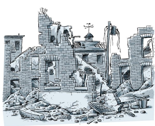 Нарисовать разрушенный дом