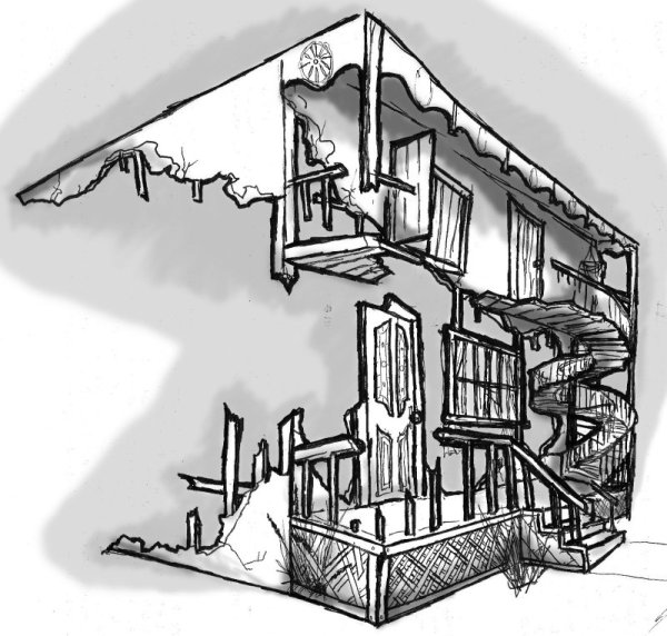 Разрушенное здание рисунок
