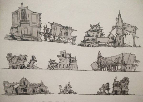 Разрушенное здание рисунок