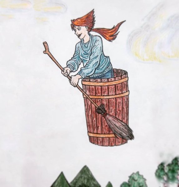 Баба Яга в ступе рисунок