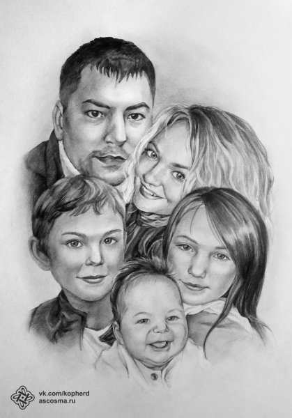 Семейный фотопортрет карандашом