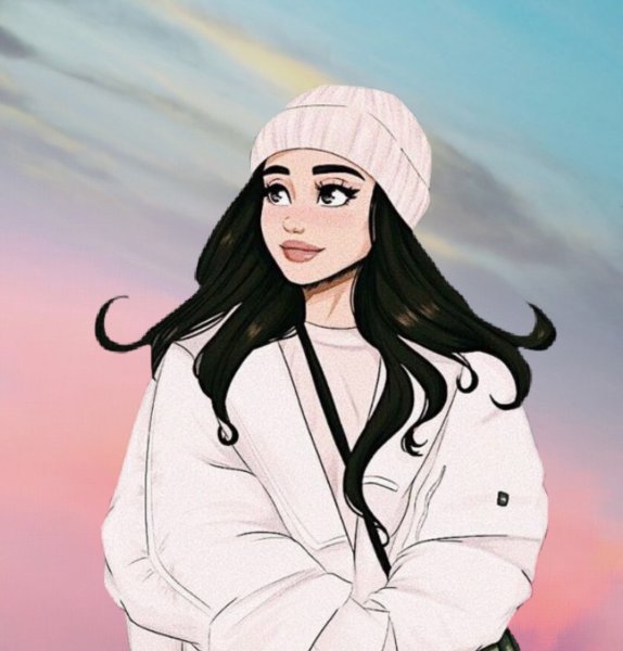 Брюнетка в шапке рисунок