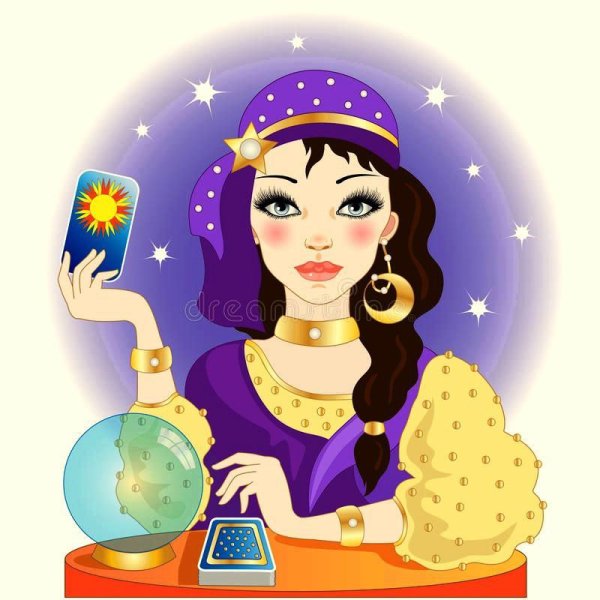 Гадалка с картами рисованная