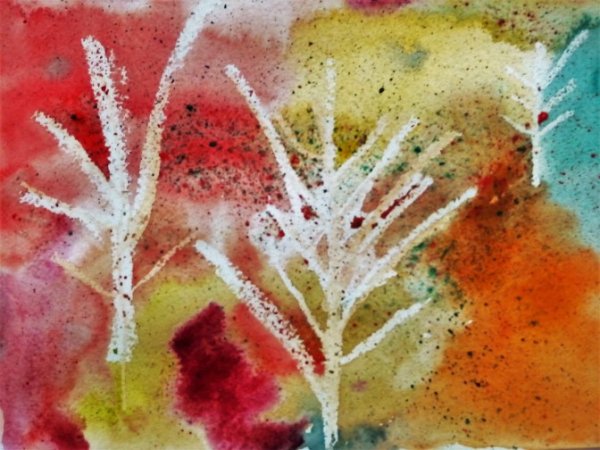 Рисование восковыми мелками и акварелью