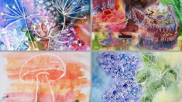 Нетрадиционные техники рисования восковые мелки и акварель