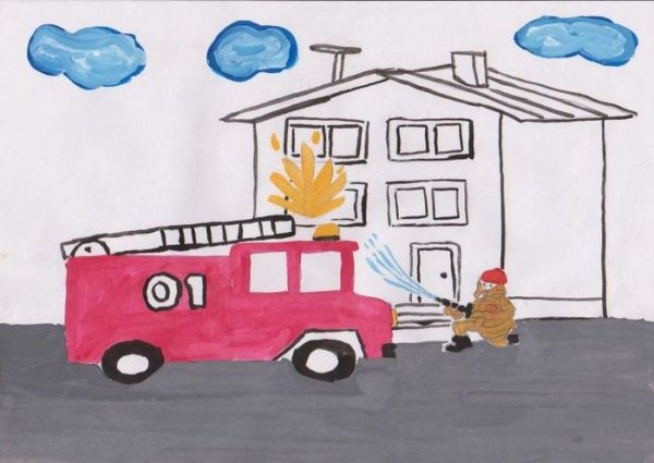 Пожарная машина на белом фоне