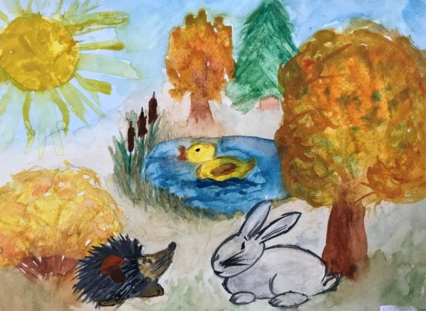 Полянка осень рисунок