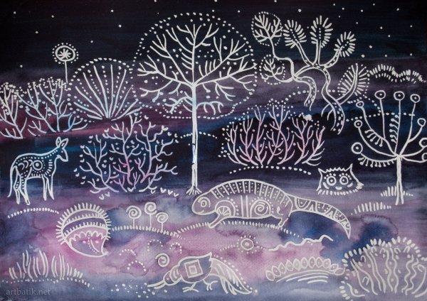 Техника граттаж лес