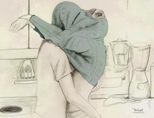 Пара обнимается рисунок