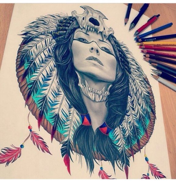 Тату девушка индеец