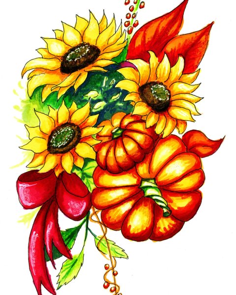 Осенние цветы мультяшные