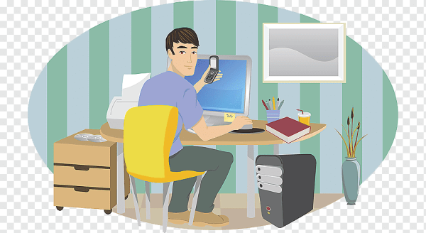 Нарисованный человек за компьютером