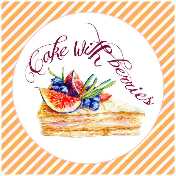 Торт Наполеон акварель