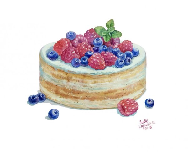 Тортик рисунок акварелью