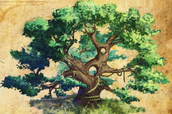 Дерево дуб акварель