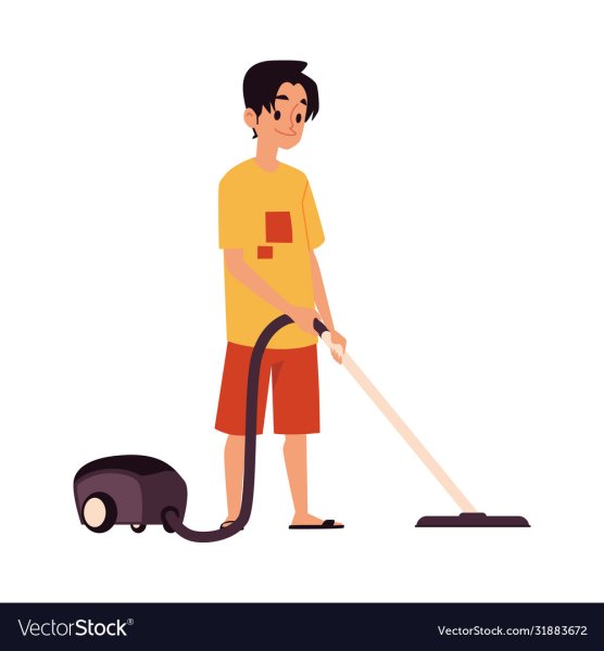 Мужчина пылесосит рисунок