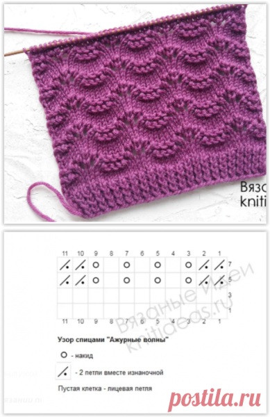 Вязание спицами волны схемы и описание