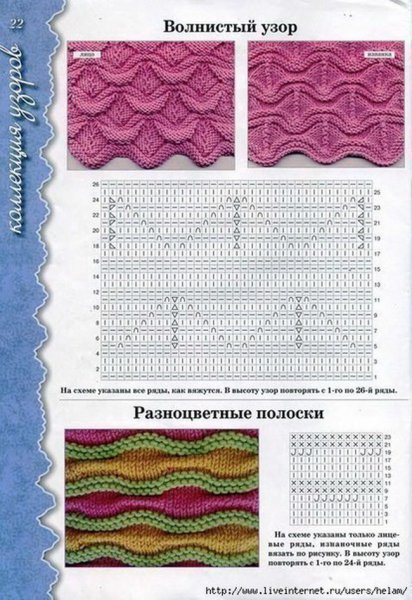 Узоры крючком схемы зигзаги и волны