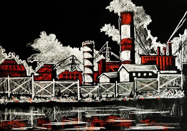 Индустриальный пейзаж в графике
