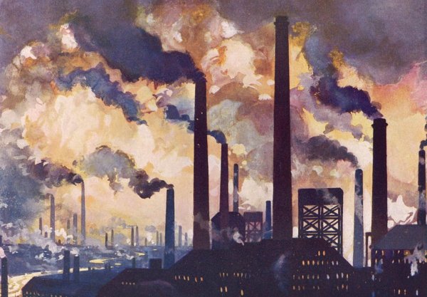 Индустриальный пейзаж акварелью
