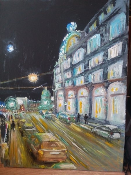 Ночной Питер акварель