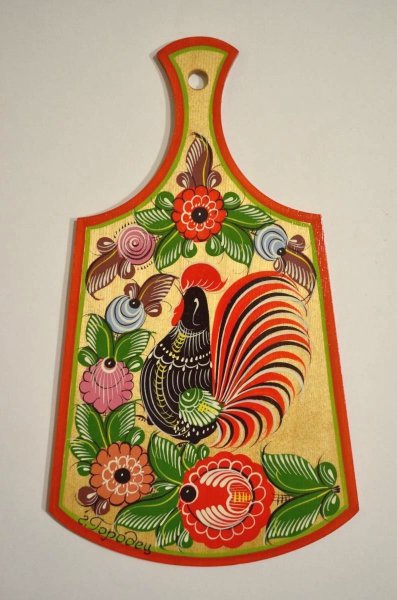 Рис. "Разделочная доска" Городецкая роспись