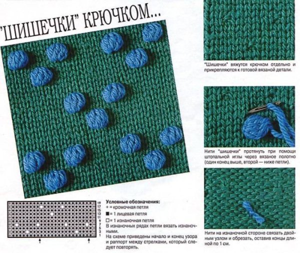 Шишечки крючком на лицевой глади