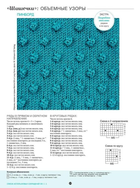 Вязаные шишечки спицами со схемами и описанием