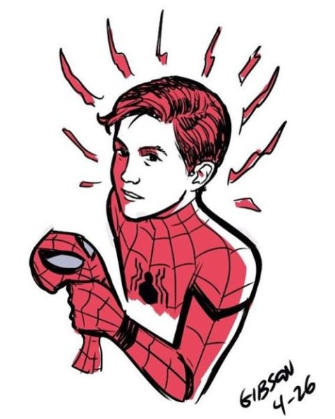 Нарисовать человека паука том Холланд