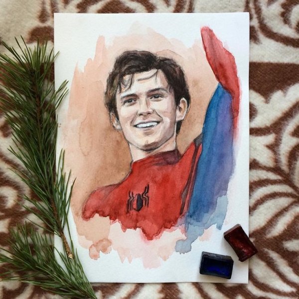 Том Холланд рисунок акварелью