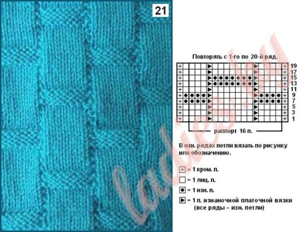 Узоры спицами лицевые и изнаночные горизонтальные полосы