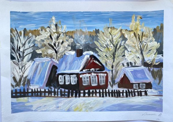 Рисование зима село