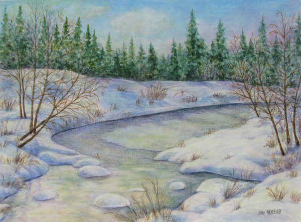 Весенний пейзаж карандашом