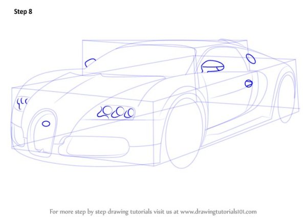 Рисунки Бугатти Вейрон поэтапно