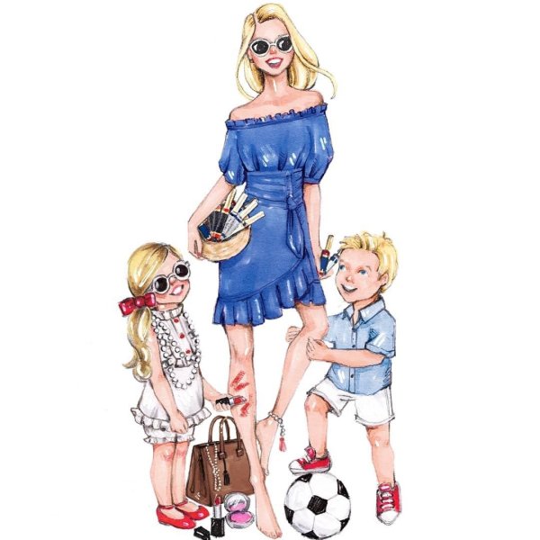 Модные иллюстрации мама и дети