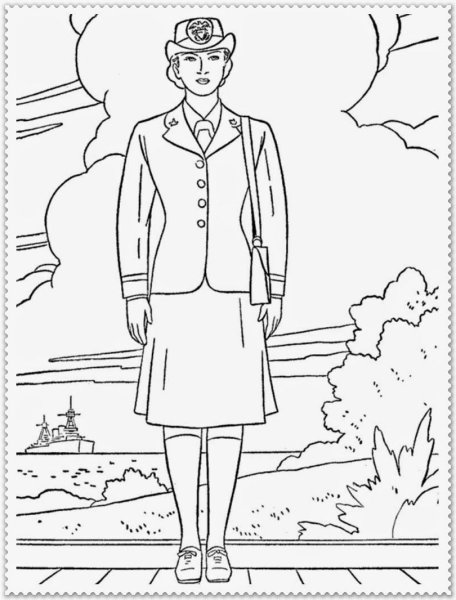 Раскраска женщина Военная