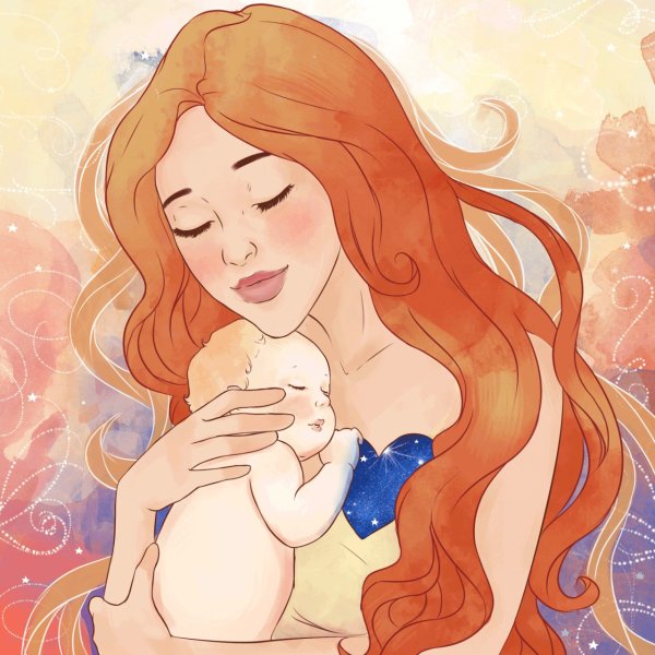 Мама обнимает мультяшка