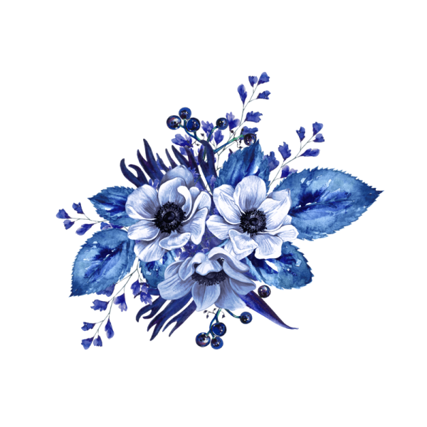 Голубые цветы акварель
