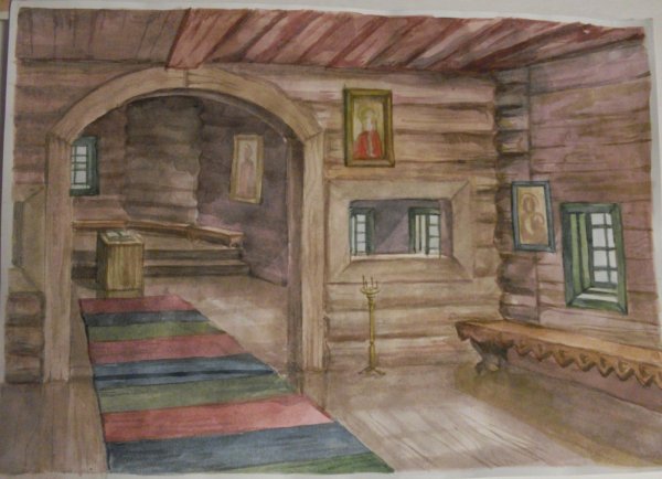 Изба внутри рисунок
