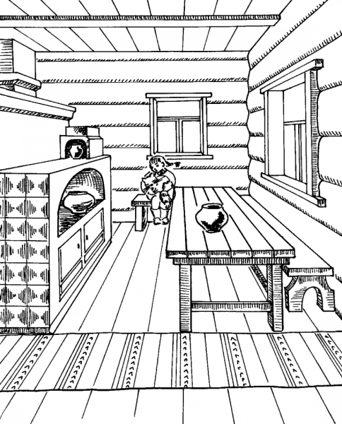 Изба внутри раскраска