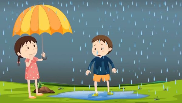 Мальчик под дождем без зонта