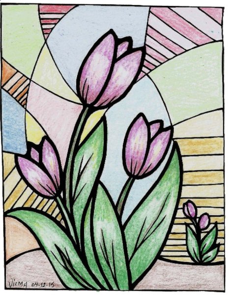 Витраж тюльпаны