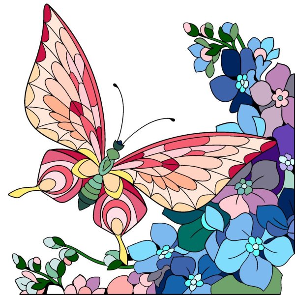 Витраж цветы и бабочки