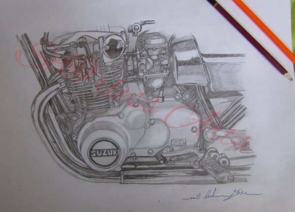 Мотоцикл рисунок карандашом