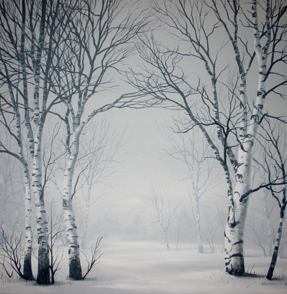 Рисование зимняя береза