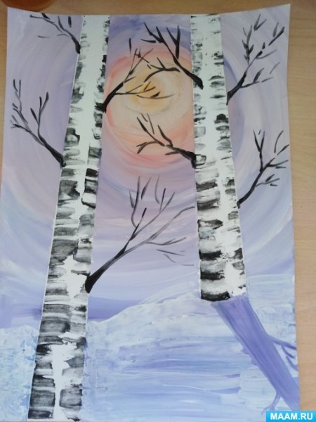 Рисование деревья в инее