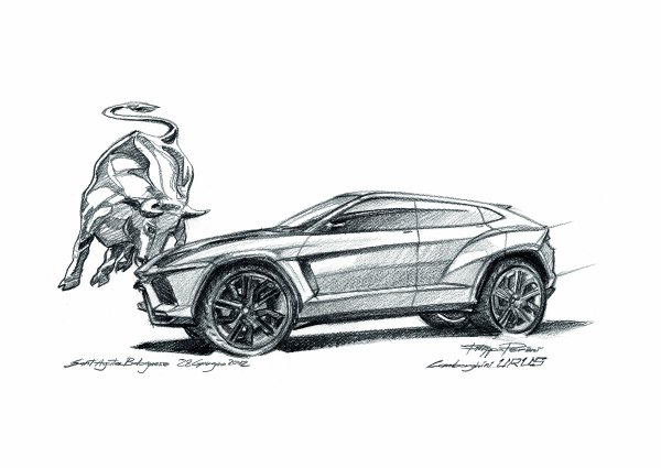 Скетч Ламборгини Урус сзади