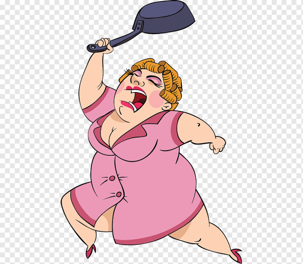 Баба со сковородкой и скалкой