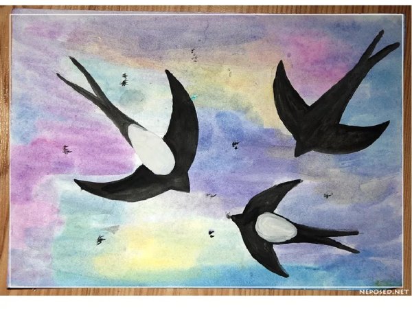 Рисование улетают птицы