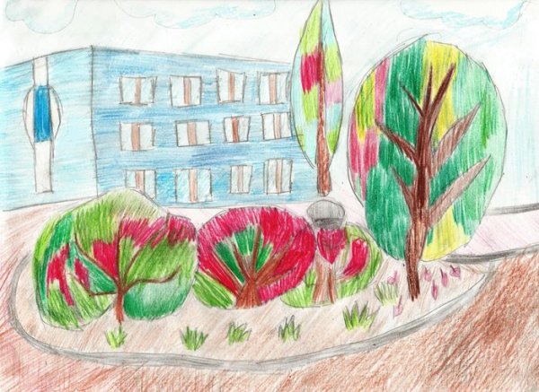 Школьный двор рисованный